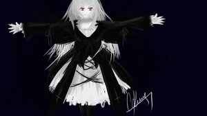 Rating: Safe Score: 0 Tags: 1girl dress image long_hair long_sleeves looking_at_viewer monochrome outstretched_arms red_eyes signature solo spread_arms suigintou User: admin
