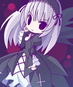 Rating: Safe Score: 0 Tags: 1girl black_wings chibi cross detached_collar dress frills hairband image long_hair long_sleeves puffy_sleeves ribbon solo standing suigintou very_long_hair wings User: admin