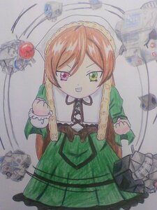 Rating: Safe Score: 0 Tags: 1girl dress frills green_dress green_eyes grin heterochromia image long_hair long_sleeves looking_at_viewer simple_background smile solo suiseiseki teeth User: admin