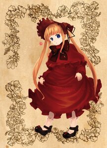 Rating: Safe Score: 0 Tags: 1girl blonde_hair blue_eyes bonnet bow bowtie capelet dress expressionless flower full_body image long_hair long_sleeves looking_at_viewer red_capelet red_dress rose shinku shoes solo standing twintails User: admin