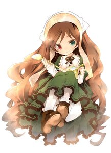 Rating: Safe Score: 0 Tags: 1girl boots brown_hair chibi commentary_request dress frills full_body green_dress green_eyes hat head_scarf headdress heterochromia holding image long_hair long_sleeves looking_at_viewer red_eyes rozen_maiden shoes simple_background sitting smile solo suiseiseki tousen very_long_hair watering_can white_background User: admin