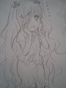 Rating: Safe Score: 0 Tags: 1girl blush dress greyscale hair_ornament hands_on_own_cheeks hands_on_own_face image kirakishou lineart long_hair monochrome open_mouth sketch smile solo tears traditional_media very_long_hair User: admin