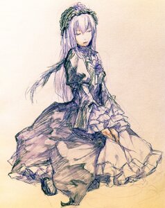 Rating: Safe Score: 0 Tags: 1girl closed_eyes dress flower frills hairband image long_hair long_sleeves megurine_luka sketch solo suigintou traditional_media User: admin