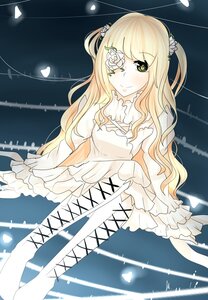 Rating: Safe Score: 0 Tags: 1girl blonde_hair doll_joints dress eyepatch flower frills hair_flower hair_ornament heart image joints kirakishou long_hair rose smile solo thorns two_side_up white_flower yellow_eyes User: admin