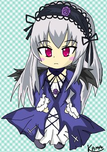 Rating: Safe Score: 0 Tags: 1girl chibi dress flower frills hairband image long_hair long_sleeves looking_at_viewer pink_eyes plaid_background silver_hair solo suigintou wings User: admin