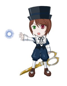 Rating: Safe Score: 0 Tags: 1girl brown_hair chibi dress frills full_body green_eyes hat heterochromia image long_sleeves open_mouth pantyhose red_eyes ribbon short_hair solo souseiseki standing top_hat white_background User: admin