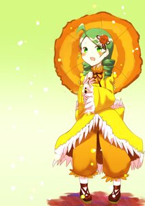 Rating: Safe Score: 0 Tags: 1girl ahoge drill_hair flower full_body green_eyes green_hair hair_ornament holding_umbrella image kanaria long_hair long_sleeves open_mouth parasol smile solo standing twin_drills umbrella yellow_dress User: admin