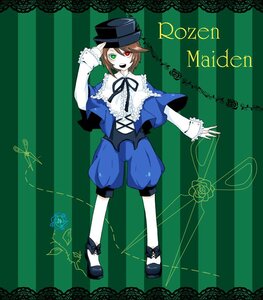 Rating: Safe Score: 0 Tags: brown_hair flower frills full_body green_eyes hat heterochromia image long_sleeves open_mouth red_eyes rose smile solo souseiseki striped striped_background top_hat vertical_stripes User: admin