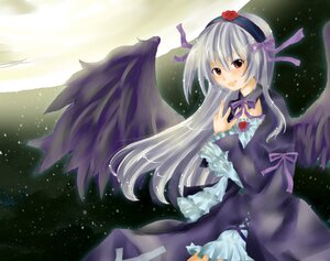 Rating: Safe Score: 0 Tags: 1girl black_wings dress flower frills hairband image long_hair long_sleeves looking_at_viewer red_eyes ribbon rose silver_hair smile solo suigintou wings User: admin