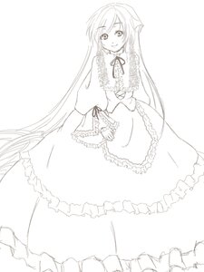Rating: Safe Score: 0 Tags: 1girl dress frilled_dress frills image long_hair long_sleeves looking_at_viewer monochrome ribbon smile solo striped suiseiseki very_long_hair User: admin