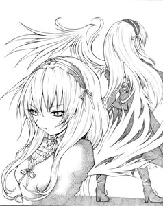 Rating: Safe Score: 0 Tags: 1girl dress frills greyscale hairband image long_hair looking_at_viewer monochrome ribbon simple_background solo suigintou upper_body wings User: admin