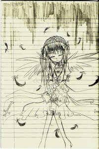 Rating: Safe Score: 0 Tags: 1girl akemi_homura auto_tagged bird black_feathers feathered_wings feathers hairband image long_hair looking_at_viewer monochrome solo suigintou wings User: admin