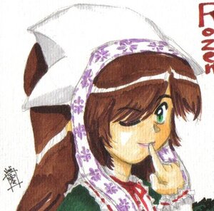 Rating: Safe Score: 0 Tags: 1girl brown_hair finger_to_mouth floral_print green_eyes head_scarf image kimono short_hair signature smile solo suiseiseki User: admin