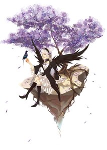 Rating: Safe Score: 0 Tags: 1girl black_legwear black_wings dress feathers frills hairband image long_hair petals sitting solo striped suigintou wide_sleeves wings User: admin
