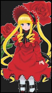 Rating: Safe Score: 0 Tags: 1girl bangs blonde_hair blue_eyes bonnet bow dress flower hat image long_hair long_sleeves looking_at_viewer red_dress red_flower red_rose rose shinku solo twintails User: admin