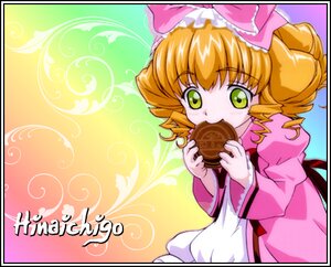 Rating: Safe Score: 0 Tags: 1girl black_border blonde_hair bow circle_cut cup dress drill_hair eating food green_eyes hina_ichigo hinaichigo image letterboxed long_sleeves pillarboxed pink_bow pink_dress short_hair solo User: admin