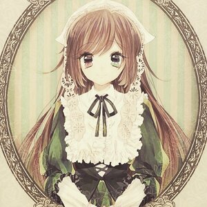 Rating: Safe Score: 0 Tags: 1girl bangs black_ribbon brown_hair closed_mouth dress eyebrows_visible_through_hair frills green_dress green_eyes image long_hair long_sleeves looking_at_viewer ribbon smile solo suiseiseki upper_body very_long_hair User: admin