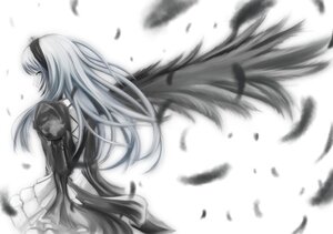 Rating: Safe Score: 0 Tags: 1girl black_dress blurry blurry_background blurry_foreground closed_mouth depth_of_field dress feathers floating_hair frills greyscale hairband image long_hair long_sleeves monochrome motion_blur profile solo standing suigintou very_long_hair white_background User: admin