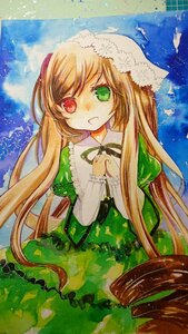 Rating: Safe Score: 0 Tags: 1girl :d blonde_hair dress green_dress green_eyes heterochromia long_hair long_sleeves looking_at_viewer open_mouth red_eyes sky smile solo suiseiseki traditional_media very_long_hair watercolor_(medium) User: admin