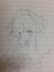 Rating: Safe Score: 0 Tags: 1girl image long_hair looking_at_viewer maid_headdress monochrome shinku sketch smile solo traditional_media User: admin