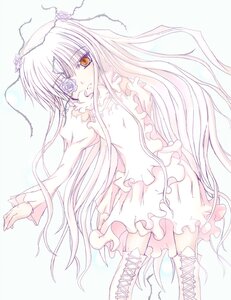 Rating: Safe Score: 0 Tags: 1girl boots cross-laced_footwear dress eyepatch flower frills image kirakishou long_hair long_sleeves monochrome rose solo standing very_long_hair User: admin