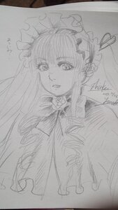 Rating: Safe Score: 0 Tags: 1girl dress flower graphite_(medium) greyscale hat image long_hair looking_at_viewer monochrome photo rose shinku signature simple_background sketch solo traditional_media upper_body User: admin