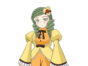 Rating: Safe Score: 0 Tags: 1girl bow dress drill_hair green_eyes green_hair image kanaria long_sleeves solo twin_drills User: admin