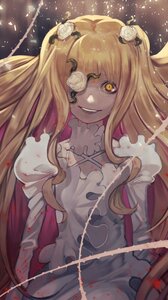 Rating: Safe Score: 0 Tags: 1girl blonde_hair blood dress eyepatch flower grin hair_flower hair_ornament image kirakishou long_hair looking_at_viewer rose smile solo thorns two_side_up white_dress white_flower white_rose yellow_eyes User: admin