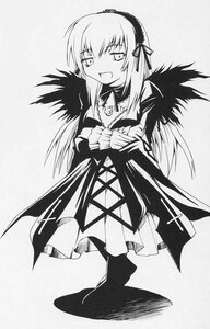 Rating: Safe Score: 0 Tags: 1girl :d boots dress frills full_body greyscale hairband image long_hair long_sleeves looking_at_viewer monochrome open_mouth smile solo standing suigintou wings User: admin