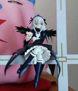 Rating: Safe Score: 0 Tags: 1girl black_wings boots doll dress flower frills hairband knee_boots long_hair long_sleeves looking_at_viewer photo rose silver_hair sitting solo suigintou wings User: admin