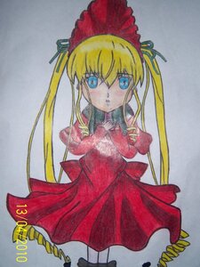 Rating: Safe Score: 0 Tags: 1girl auto_tagged blonde_hair blue_eyes bow bowtie dress image long_hair long_sleeves looking_at_viewer marker_(medium) photo red_dress shinku sidelocks simple_background solo traditional_media twintails User: admin