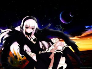 Rating: Safe Score: 0 Tags: 1girl black_wings boots crescent_moon dress flower hairband image long_hair long_sleeves looking_at_viewer moon night night_sky rose sitting sky solo space star_(sky) starry_sky suigintou very_long_hair wings User: admin