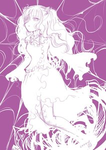 Rating: Safe Score: 0 Tags: 1girl dress flower hair_flower hair_ornament image kirakishou long_hair monochrome purple_background purple_theme solo thorns User: admin