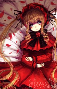 Rating: Safe Score: 0 Tags: 1girl artist_name blonde_hair blue_eyes bonnet bow copyright_name dress english_text flower image long_hair lying on_back petals red_dress red_flower red_rose rose rose_petals shinku solo twintails watermark User: admin