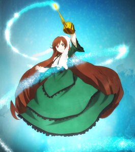 Rating: Safe Score: 0 Tags: 1girl brown_hair dress frills green_dress green_eyes heterochromia image long_hair long_sleeves red_eyes solo souseiseki suiseiseki very_long_hair User: admin