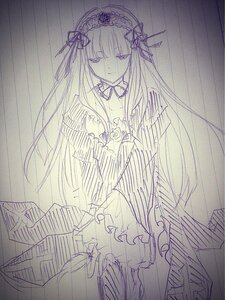 Rating: Safe Score: 0 Tags: 1girl dress frills hairband image lolita_hairband long_hair long_sleeves looking_at_viewer monochrome solo suigintou traditional_media User: admin