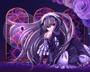 Rating: Safe Score: 0 Tags: 1girl dress flower frills gothic_lolita hairband image lolita_fashion long_hair purple_eyes purple_flower purple_rose rose solo suigintou very_long_hair User: admin