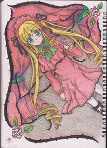 Rating: Safe Score: 0 Tags: 1girl bangs blonde_hair blue_eyes bow bowtie dress drill_hair flower green_bow image long_hair long_sleeves looking_at_viewer pink_rose red_dress rose shinku sitting solo traditional_media twintails umbrella very_long_hair User: admin