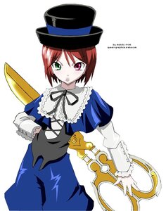 Rating: Safe Score: 0 Tags: 1girl blue_dress bow dress green_eyes hand_on_hip hat heterochromia image long_sleeves looking_at_viewer red_eyes short_hair simple_background solo souseiseki standing top_hat white_background User: admin