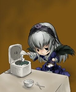 Rating: Safe Score: 0 Tags: 1girl artist_request black_wings bowl chibi chopsticks dress fine_art_parody flower food frown hairband i_asked_for_scrambled image lolita_hairband long_hair long_sleeves lowres no_midriff parody pot rice rice_bowl rice_cooker rose rozen_maiden silver_hair simple_background solo suigintou table wings User: admin
