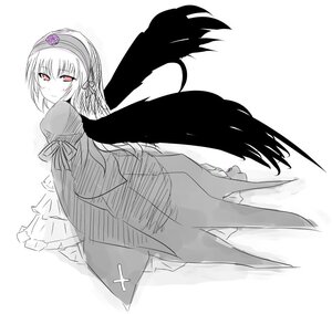Rating: Safe Score: 0 Tags: 1girl auto_tagged bangs black_wings blush dress flower frilled_sleeves frills hairband image long_hair long_sleeves looking_at_viewer looking_back monochrome puffy_sleeves red_eyes rose simple_background smile solo suigintou very_long_hair white_background wings User: admin