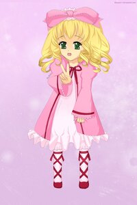 Rating: Safe Score: 0 Tags: 1girl :d blonde_hair bow cross-laced_footwear dress frills full_body green_eyes hair_bow hand_up hina_ichigo hinaichigo image long_sleeves looking_at_viewer open_mouth pink_bow pink_dress pink_footwear purple_background short_hair smile solo standing v User: admin