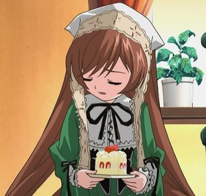 Rating: Safe Score: 0 Tags: 1girl blush brown_hair cake closed_eyes dress food green_dress head_scarf image long_hair long_sleeves plate solo strawberry suiseiseki table very_long_hair User: admin