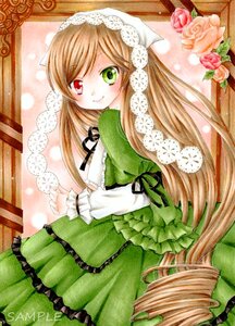 Rating: Safe Score: 0 Tags: 1girl brown_hair dress flower frills green_dress green_eyes head_scarf heterochromia image long_hair long_sleeves looking_at_viewer looking_back marker_(medium) pink_flower red_eyes rose smile solo suiseiseki traditional_media very_long_hair User: admin