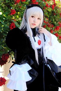 Rating: Safe Score: 0 Tags: 1girl black_dress dress flower gothic_lolita hairband lips lolita_fashion long_hair long_sleeves looking_at_viewer red_eyes red_flower red_rose rose solo suigintou white_hair User: admin