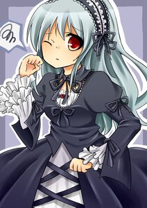 Rating: Safe Score: 0 Tags: 1girl black_dress black_ribbon dress frills gothic_lolita hairband image juliet_sleeves lolita_fashion lolita_hairband long_hair long_sleeves looking_at_viewer one_eye_closed outline red_eyes ribbon silver_hair solo squiggle suigintou User: admin