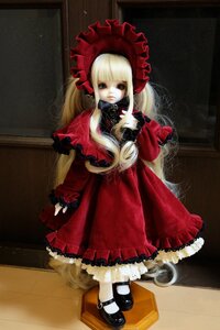 Rating: Safe Score: 0 Tags: 1girl blonde_hair bonnet doll dress frills lolita_fashion long_hair long_sleeves looking_at_viewer mary_janes photo red_dress shinku shoes solo standing twintails white_legwear User: admin