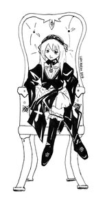 Rating: Safe Score: 0 Tags: 1girl full_body greyscale image long_hair long_sleeves monochrome solo suigintou thighhighs User: admin