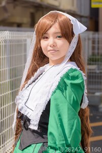 Rating: Safe Score: 0 Tags: 1girl apron artist_name blurry blurry_background brown_hair building depth_of_field dress frills green_dress green_eyes head_scarf heterochromia long_hair long_sleeves looking_at_viewer photo red_eyes solo suiseiseki User: admin