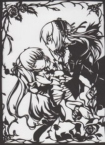 Rating: Safe Score: 0 Tags: 2girls barasuishou commentary_request dress enrico eye_contact eyepatch flower frills greyscale hairband holding image kirigami long_hair long_sleeves looking_at_another monochrome multiple_girls pair plant profile rose rozen_maiden shinku suigintou thorns traditional_media very_long_hair vines yuri User: admin